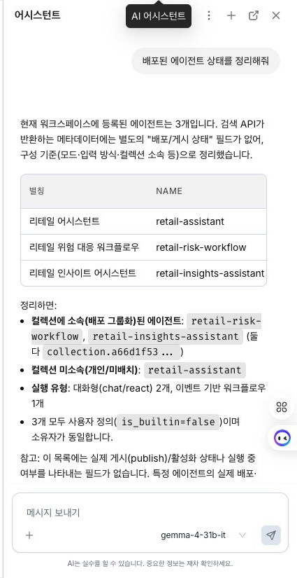 D.Hub 어시스턴트 답변에 산점도와 표가 함께 표시된 메시지