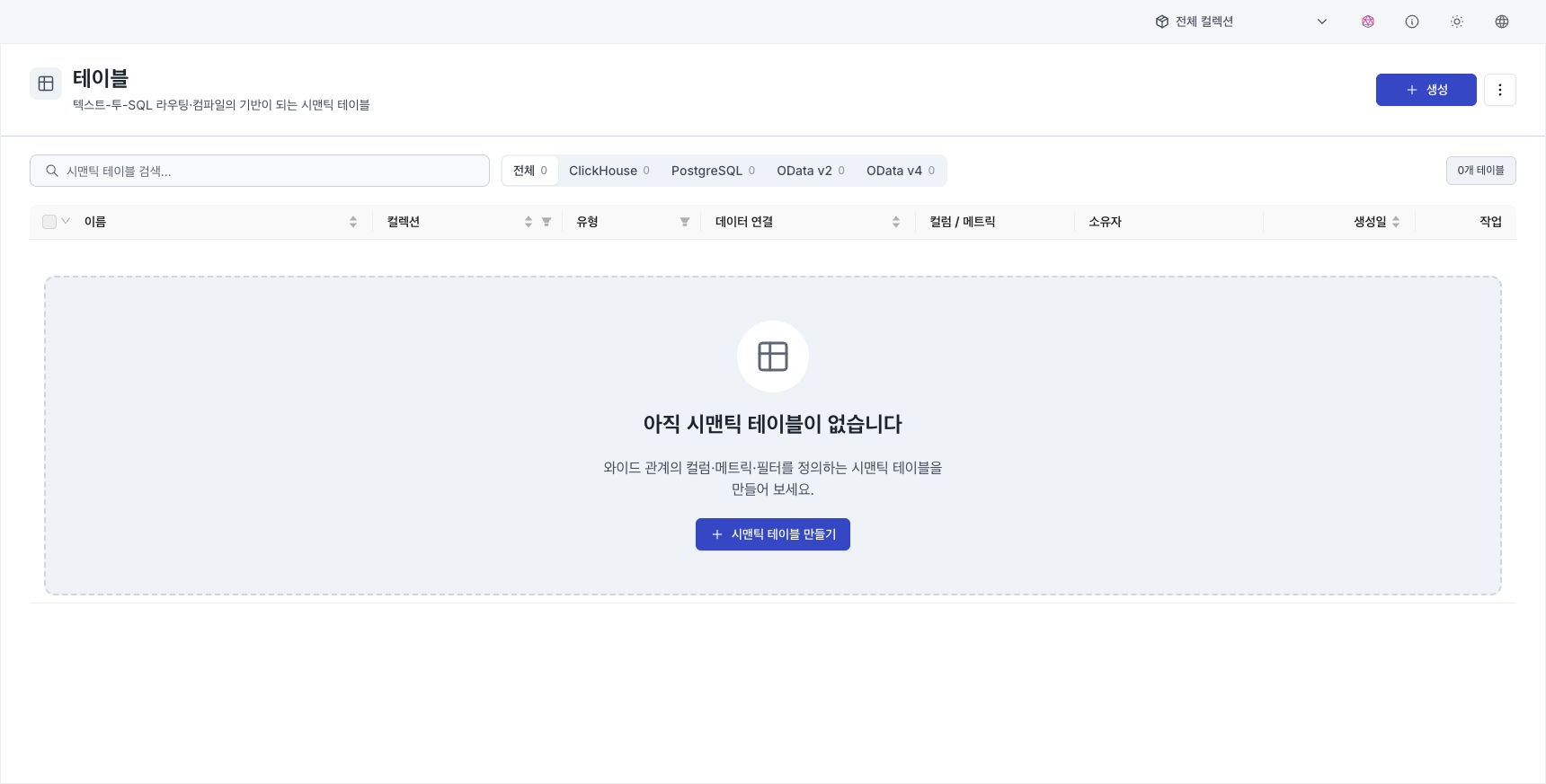Semantic Table Registration panel in Agent Builder feature configuration — with table selected in Collection Scope Candidates